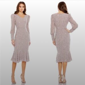 Mac Duggal Long Bishop Sleeve Dress in Light Purple